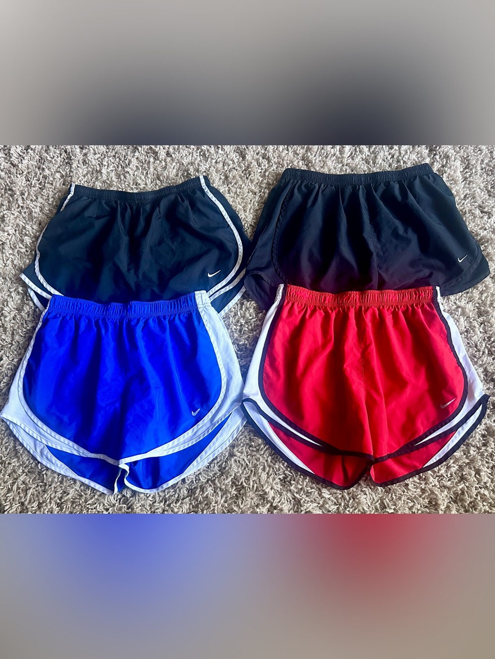 Nike Women's Athletic Shorts Pack - 2 Black, 1 Blue, 1 Red. Large